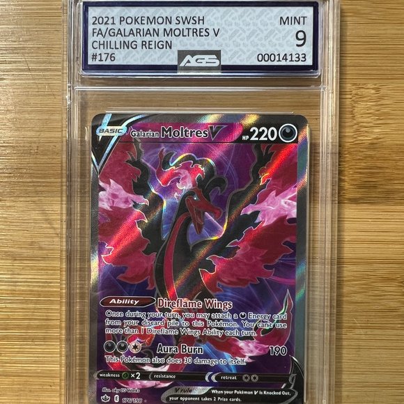 2021 Pokemon SWSH Chilling Reign‎ Full Art Holo Moltres #176 AGS 9 MINT - Picture 1 of 5